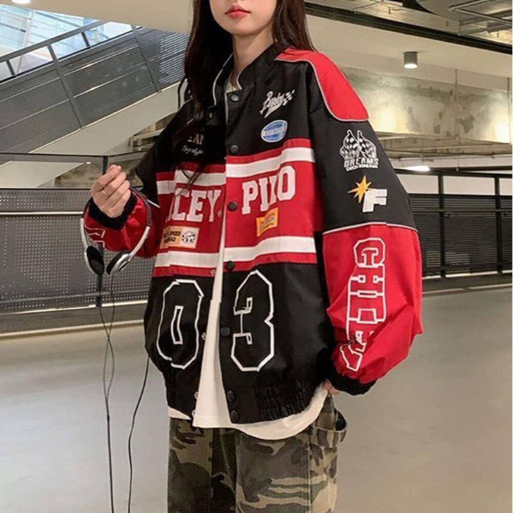 Varsity Jacket For Women Patchwork Long Sleeve Ra… - image 3